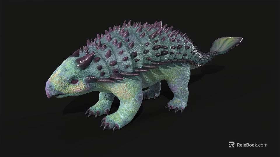 Vibrant Dinosaur Figure With Green Purple Skin Back Spikes And Fish Like Tail 3d model 