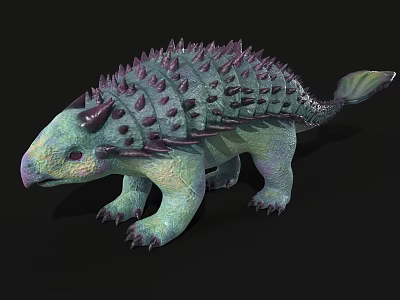 Vibrant Dinosaur Figure With Green Purple Skin Back Spikes And Fish Like Tail 3d model