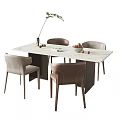 Modern Dining Table Set With White Marble Top Light Gray And Dark Brown Chairs 3d model