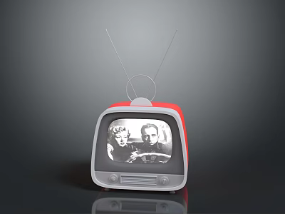 Vintage Red Electronic TV Appliance Featuring Antenna And Screen 3d model