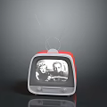 Vintage Red Electronic TV Appliance Featuring Antenna And Screen