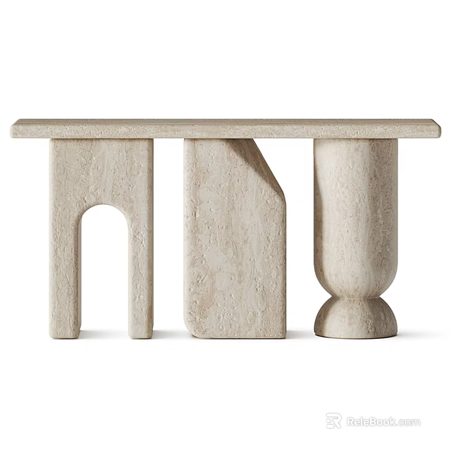 Modern Minimalist Console Table With Light Colored Stone Material And Unique Shaped Supports 3d model 