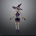 3D Witch Character Model With Purple Outfit Wizard Hat And Blonde Hair
