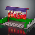 Traditional Chinese Pavilion Structure with Purple Roof Red Lanterns and Green Fence Design