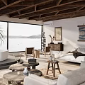 Hotel Room Featuring Wooden Ceiling Large Windows Sea View Bathtub And Sofa