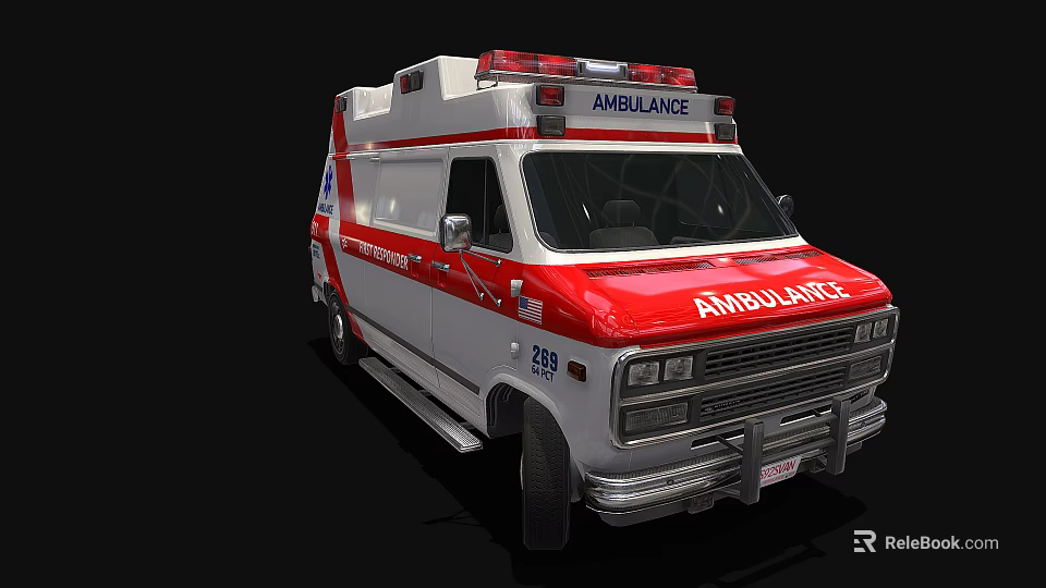 Red And White Ambulance With Emergency Lights And Medical Rescue Design 3d model 