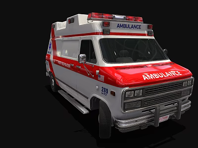 Red And White Ambulance With Emergency Lights And Medical Rescue Design 3d model