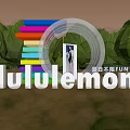 Lululemon 3D Letters With Rainbow Stripes Circular Structure And Female Model In Outdoor Green Grass