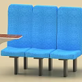 Blue Upholstered Three Seat Bench With Small Attached Side Table Design 3d model