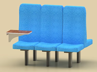 Blue Upholstered Three Seat Bench With Small Attached Side Table Design 3d model