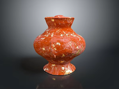 Red Carved Vase Sculpture With Gold Speckles And Textured Surface Design 3d model