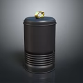 Elegant Black Ceramic Vessel With Gold Handle And Striped Surface Design