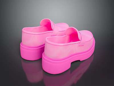 Stylish Pink Platform Loafers With Thick Sole For Women's Casual Daily Wear 3d model