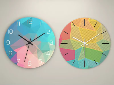 Colorful Polygonal Geometric Clocks With Round Shape Digital Numbers And Hour Hands 3d model