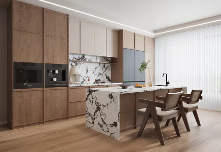 Modern Middle Ancient Sideboard Steaming Oven Refrigerator Appliances Green Planting 3d model