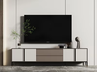 Modern TV Stand With Drawers Cabinets Wall Mounted TV Plant And Decorative Items 3d model