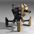 Tan and Black Mechanical Weapon with Robotic Legs and Tactical Cannon Design