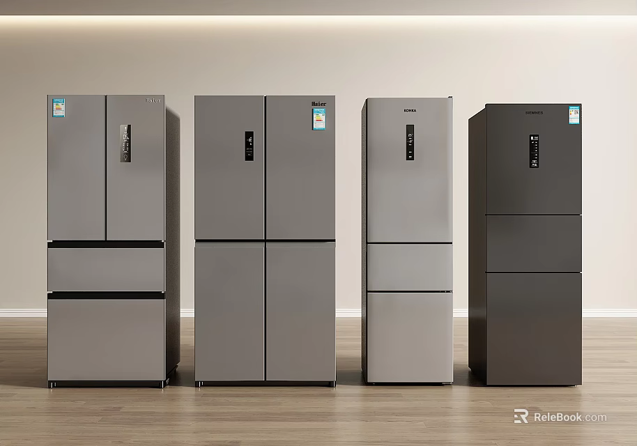 Modern Refrigerators And Freezers With Various Styles Silver And Dark Gray Finishes 3d model 