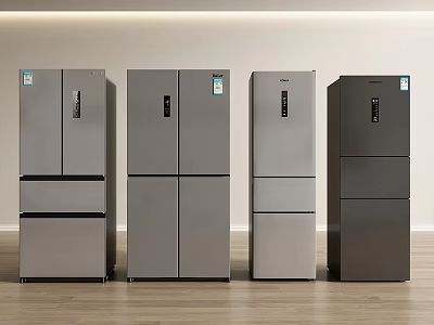 Modern Refrigerators And Freezers With Various Styles Silver And Dark Gray Finishes 3d model