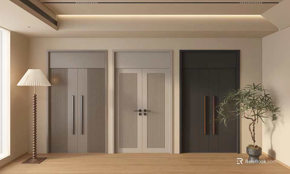 Modern Interior Design Featuring Double Doors In Various Colors And Styles 3d model