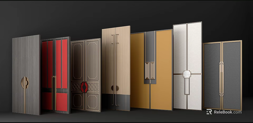 Modern And Classic Double Doors With Various Designs Colors And Decorative Patterns 3d model 