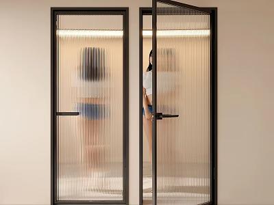 Open Glass Doors With Vertical Stripes And Black Frames In Modern Interior 3d model