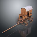 Vintage Wooden Carriage Featuring White Canvas Roof Long Shaft And Wheels