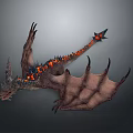 Mythical Dragon Character With Spiked Wings And Fiery Orange Back Accents In 3D Rendering