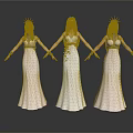 Three Women In White Long Dresses With Crowns Holding Hands Together