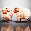 Cute Cartoon Sheep With Fluffy Fur Golden Curly Patterns And Red Noses 3d model
