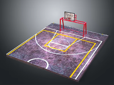 Small Indoor Basketball Court With Red Hoop And Yellow White Lines 3d model