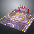 Small Indoor Basketball Court With Red Hoop And Yellow White Lines