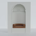 Modern Entryway Side Cabinet With White Finish Arched Design And Brown Cushioned Seat