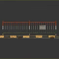 Outdoor Scenic View With Red Railings White Bars And Black Yellow Base