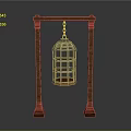 Classic Ornate Lantern Hanging Between Two Brown Decorative Pillars Structure