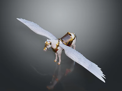 Ornate Mythical Winged Horse Character With White Wings And Golden Saddle 3d model