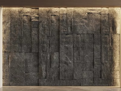 Textured Stone Panel Background Wall Design With Modern Decorative 3D Texture And Warm Lighting 3d model