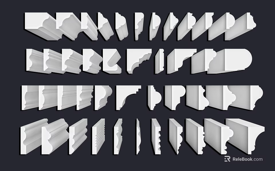 Gypsum Cornice Molding Collection With Various Decorative Styles And Profiles 3d model 