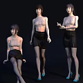 Women In Light Tops Black Skirts And Blue Heels With Different Poses