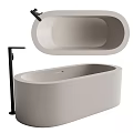 Sleek Modern Freestanding Bathtub With Light Beige Finish And Black Faucet
