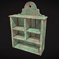 Vintage Style Teal Wall Mounted Storage Shelf With Distressed Finish Multiple Compartments And Scalloped Top