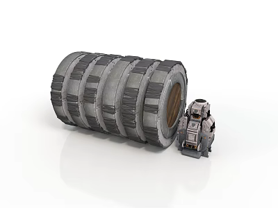 Cylindrical Industrial Structure With Horizontal Stripes And Small Metallic Mechanical Device 3d model