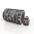 Cylindrical Industrial Structure With Horizontal Stripes And Small Metallic Mechanical Device