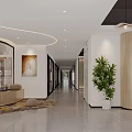 Modern Lounge Area Interior With Round Tables Stools Pendant Lights Green Plants And Decorative Shelves