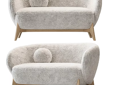 Gray Fluffy Multi Seat Sofa With Rounded Arms And Wooden Legs Modern Design 3d model