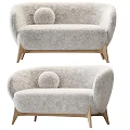 Gray Fluffy Multi Seat Sofa With Rounded Arms And Wooden Legs Modern Design
