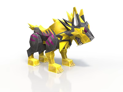 3D Model of Mythical Wolf with Yellow Black Spiky Mane and Purple Accents 3d model