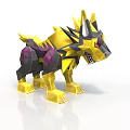 3D Model of Mythical Wolf with Yellow Black Spiky Mane and Purple Accents