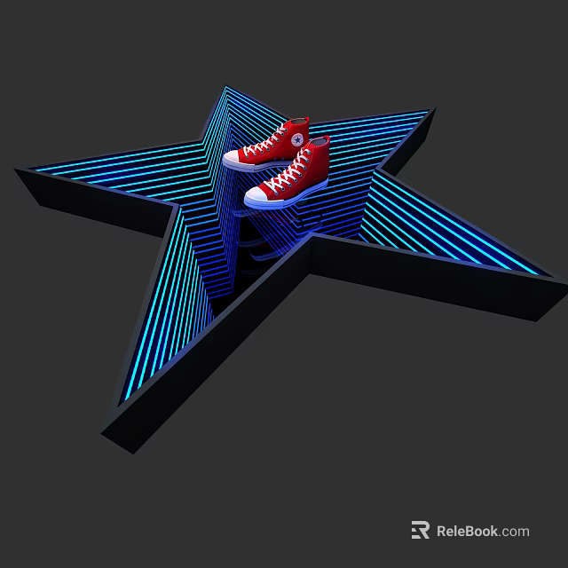 Red High Top Canvas Shoes On Star Shaped Blue Glowing Structure 3d model 