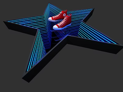 Red High Top Canvas Shoes On Star Shaped Blue Glowing Structure 3d model